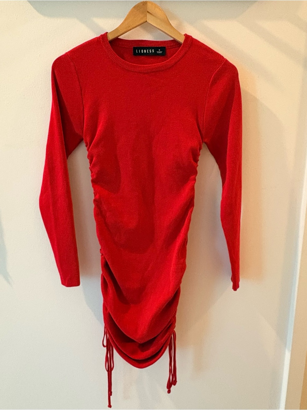 Lioness Military Mind Red Long Sleeve Ruched Bodycon Mini Dress